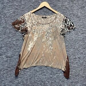 FYLO London Top Women XL Tan Cheetah Mix Animal‎ Print Sharkbite Y2K Grunge